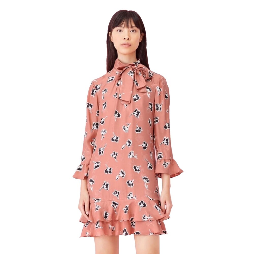 Rebecca Taylor Women’s Silk A-Line Long Sleeve Paintbrush Ruffle Dress size 10